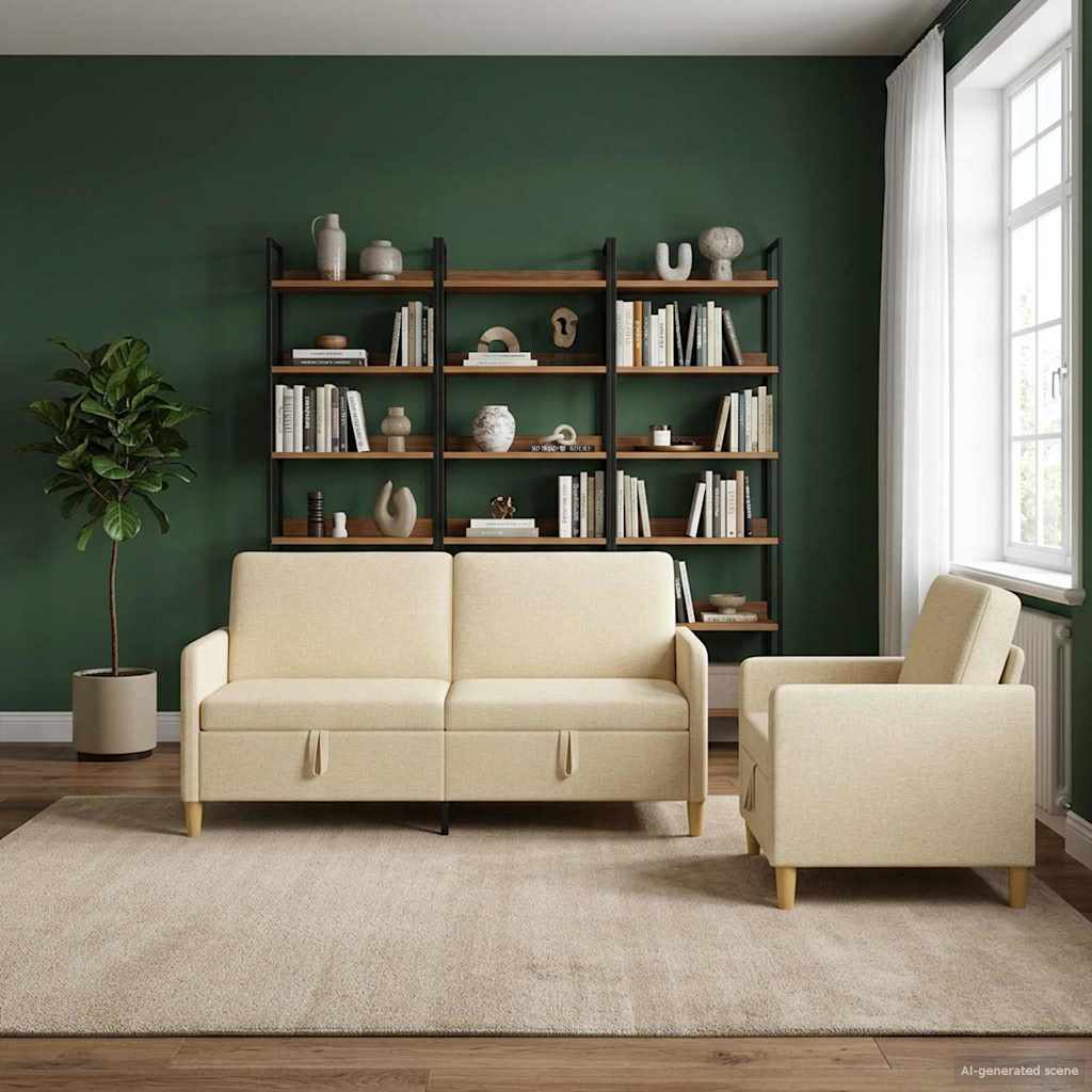 Bankenset met opbergruimte 2 st Crèmekleurig Polyester