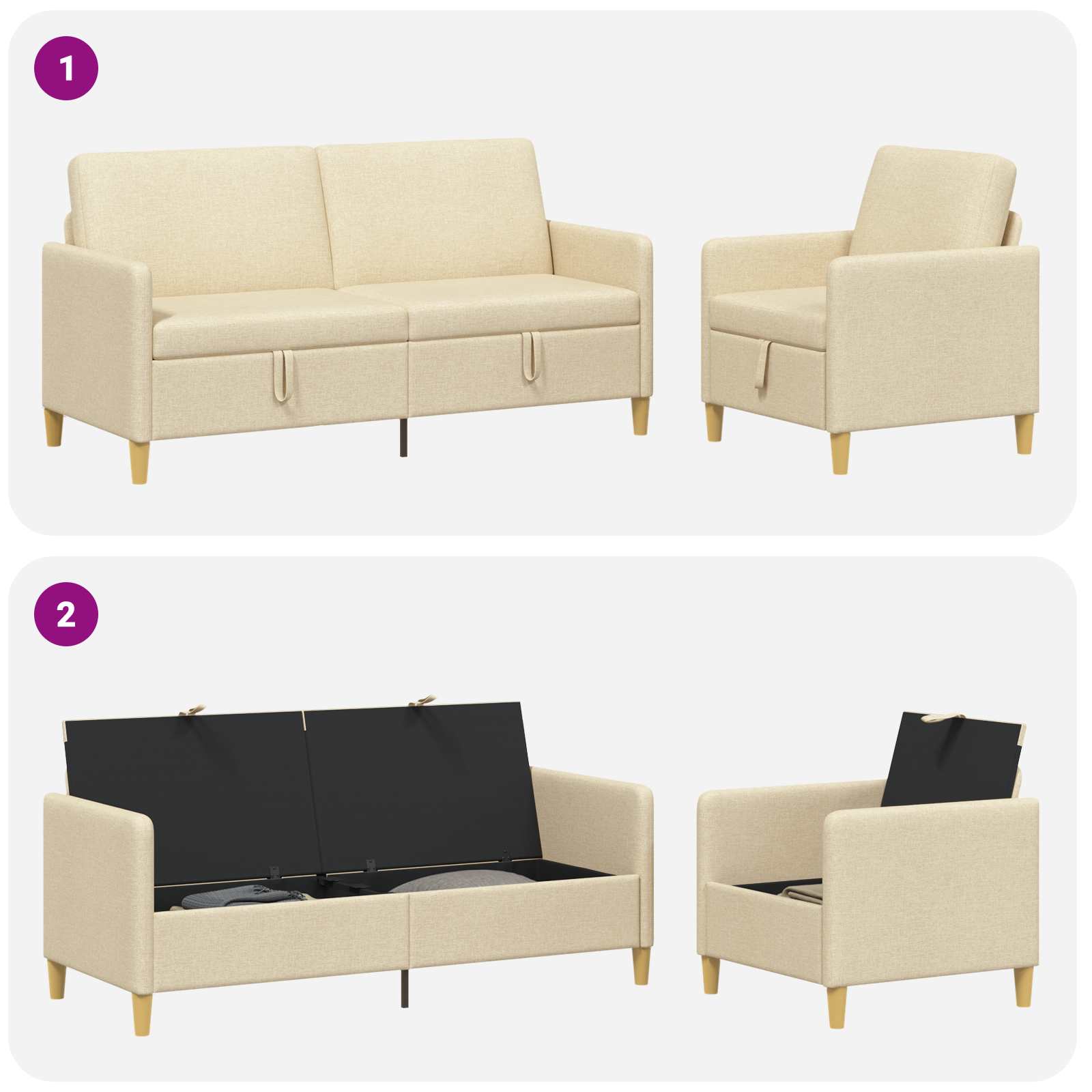 Bankenset met opbergruimte 2 st Crèmekleurig Polyester