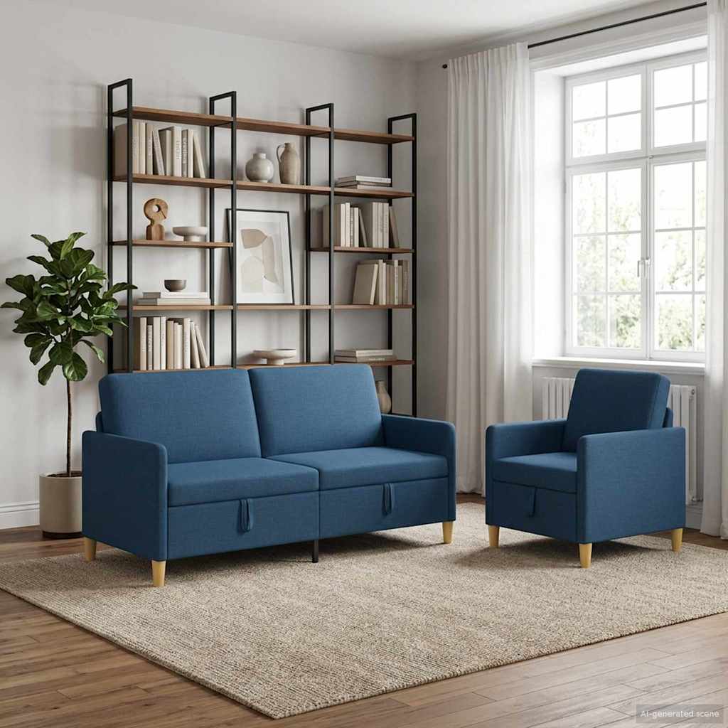 Bankenset met opbergruimte 2 st Blauw Polyester