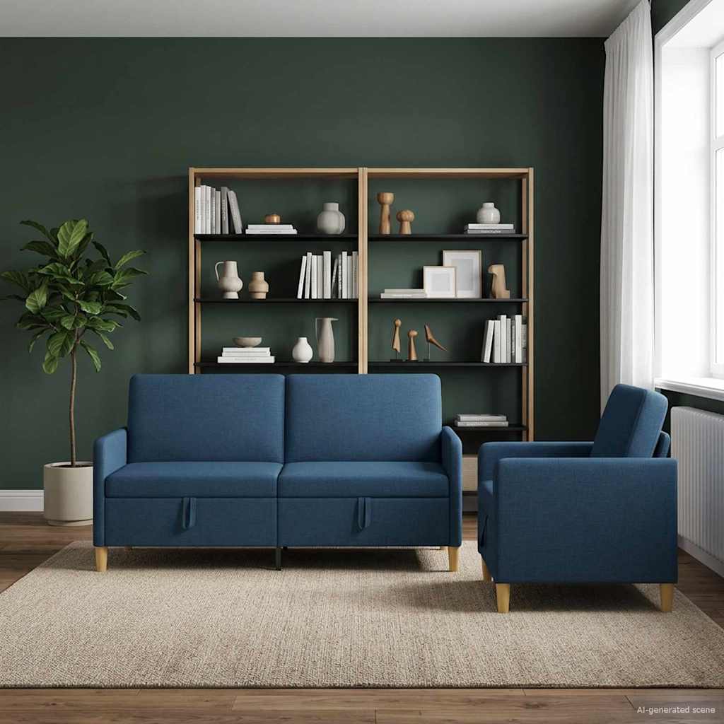 Bankenset met opbergruimte 2 st Blauw Polyester