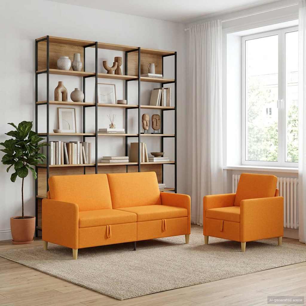 Bankenset met opbergruimte 2 st Donkergeel Polyester