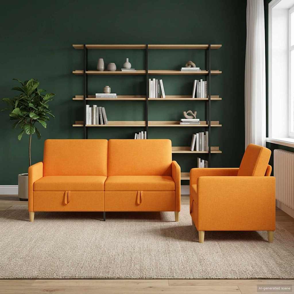 Bankenset met opbergruimte 2 st Donkergeel Polyester