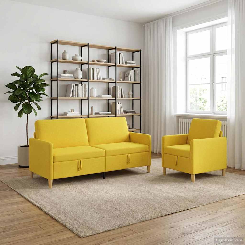 Bankenset met opbergruimte 2 st Lichtgeel Polyester