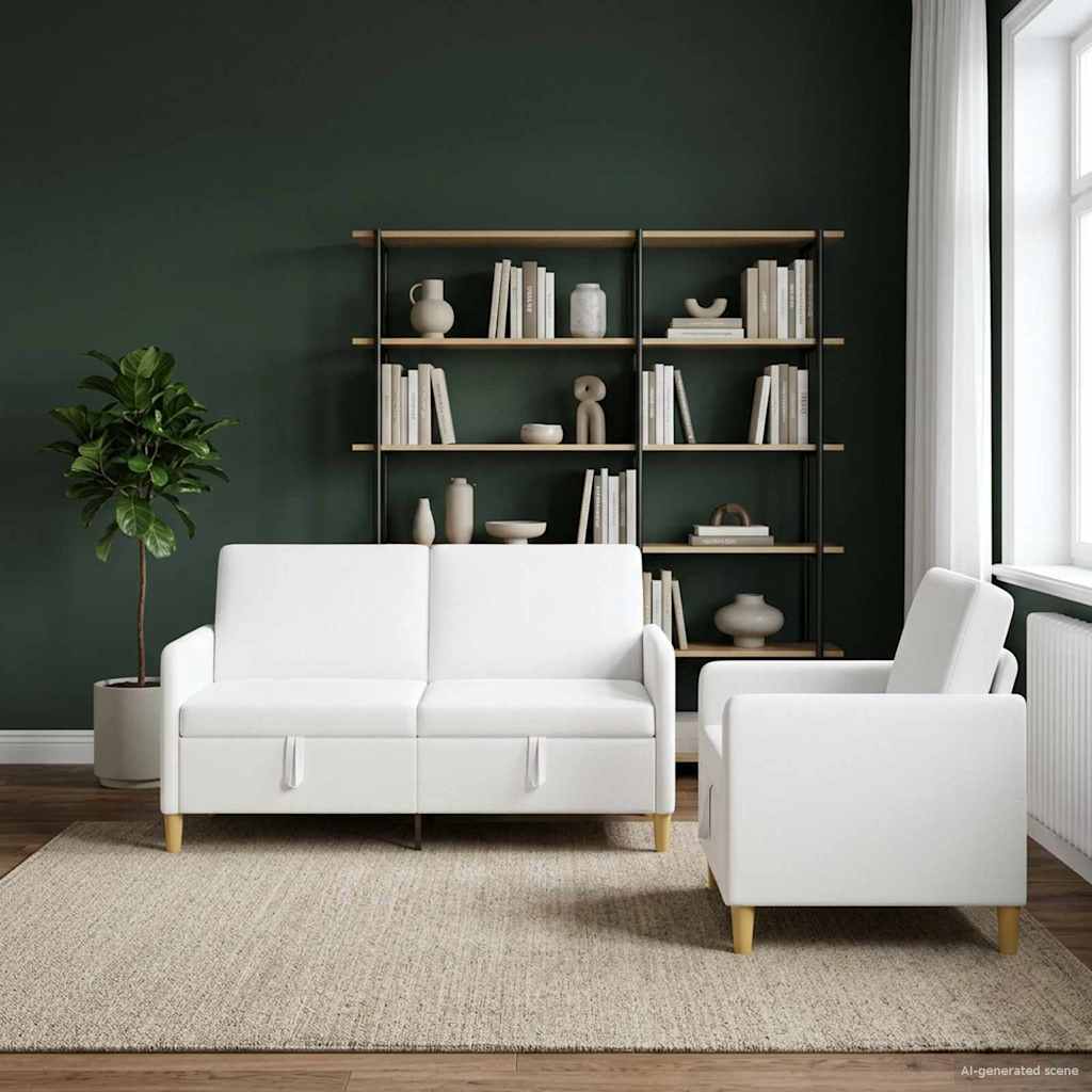 Bankenset met opbergruimte 2 st Wit Polyester