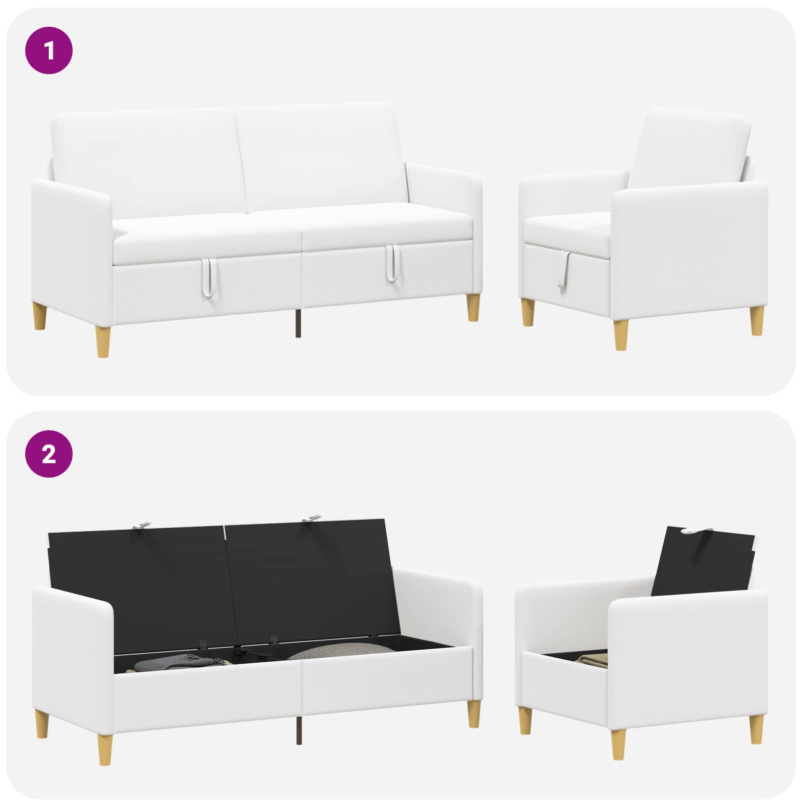 Bankenset met opbergruimte 2 st Wit Polyester