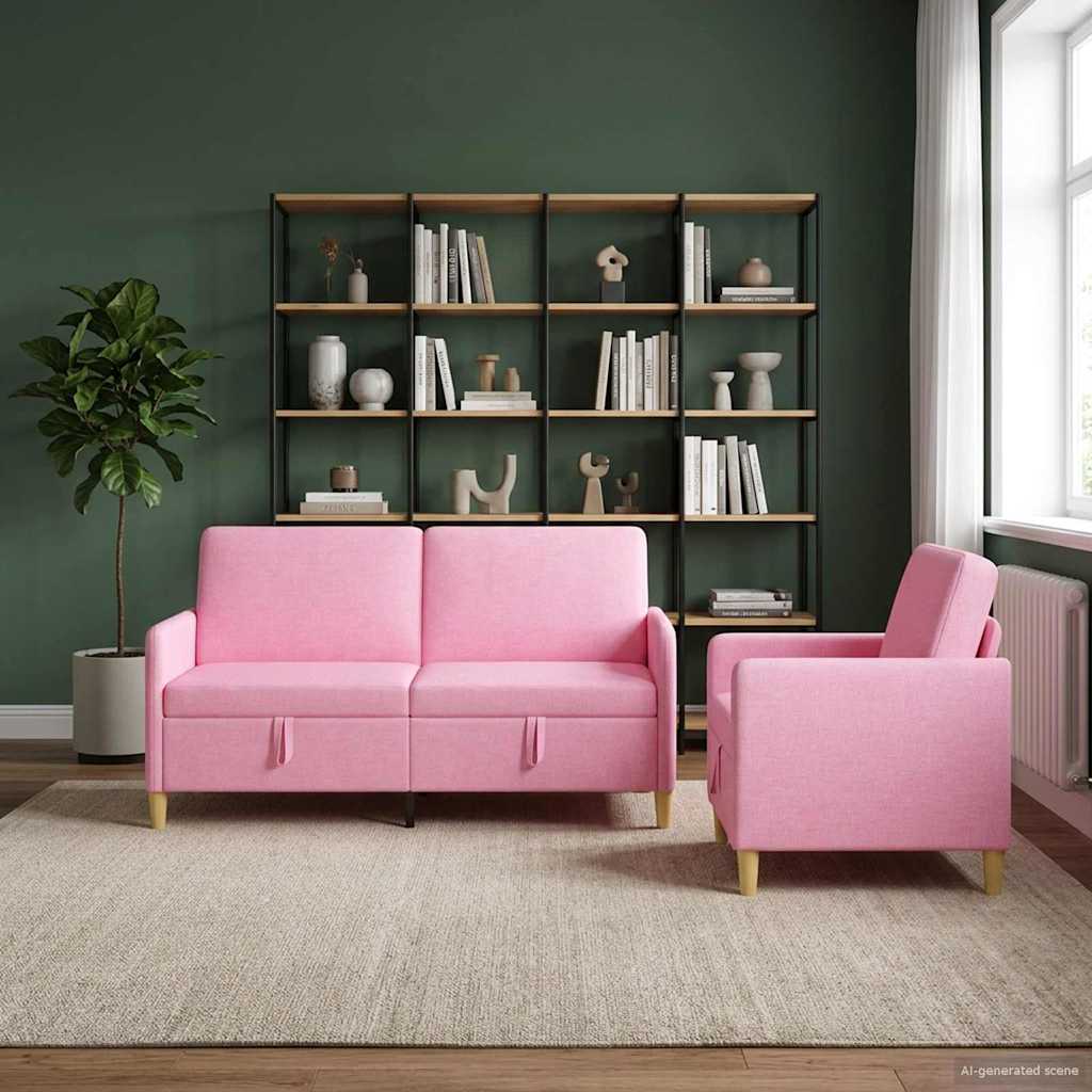 Bankenset met opbergruimte 2 st Roze Polyester