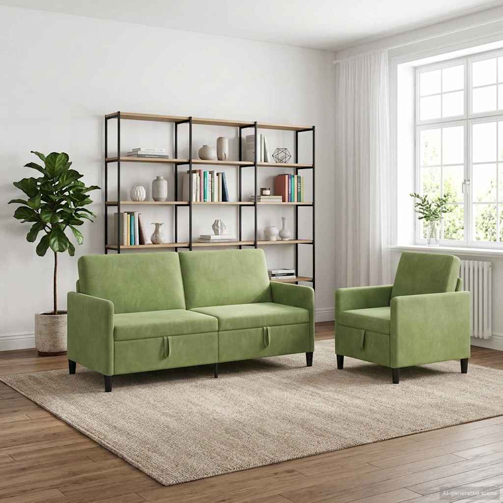 Bankenset met opbergruimte 2 st Lichtgroen Polyester