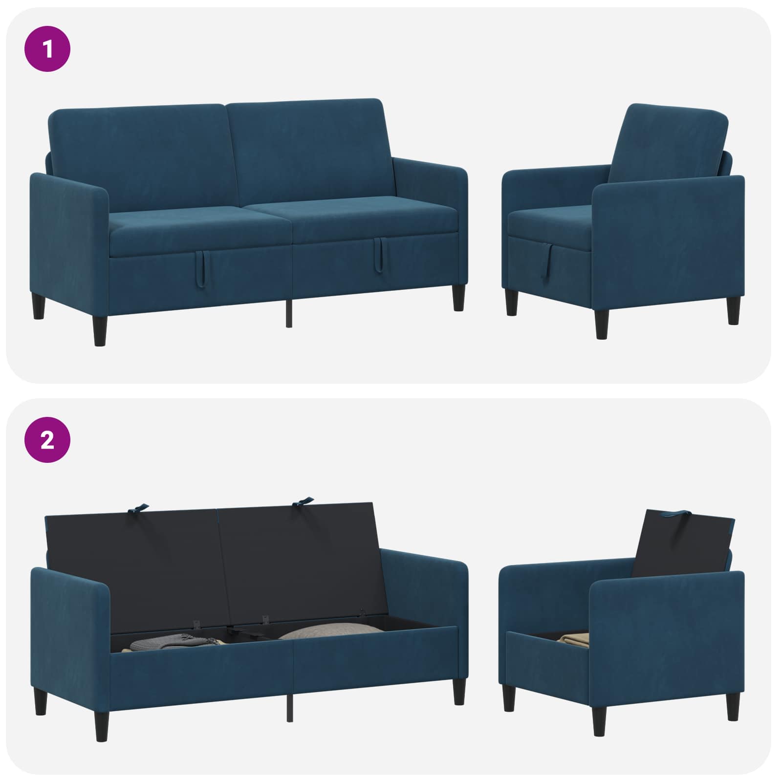 Bankenset met opbergruimte 2 st Blauw Polyester