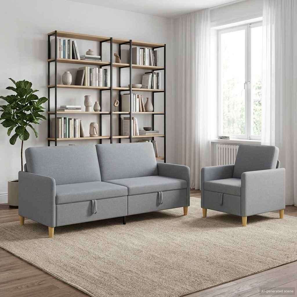 Bankenset met opbergruimte 2 st Lichtgrijs Polyester