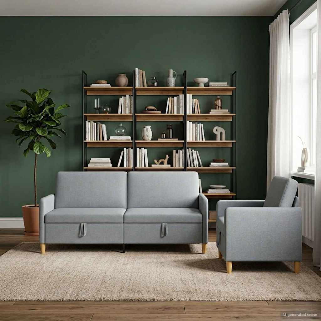 Bankenset met opbergruimte 2 st Lichtgrijs Polyester