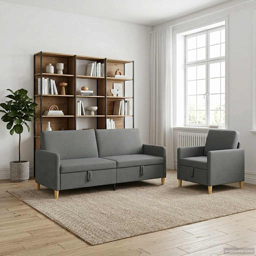 Bankenset met opbergruimte 2 st Donkergrijs Polyester