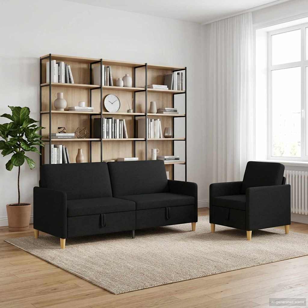 Bankenset met opbergruimte 2 st Zwart Polyester