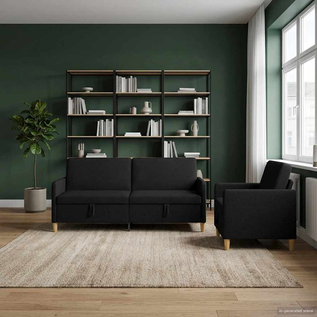 Bankenset met opbergruimte 2 st Zwart Polyester