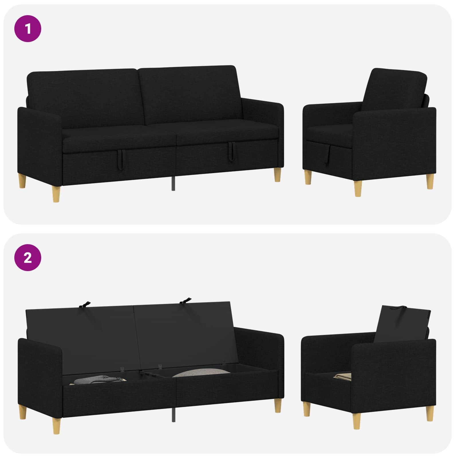 Bankenset met opbergruimte 2 st Zwart Polyester