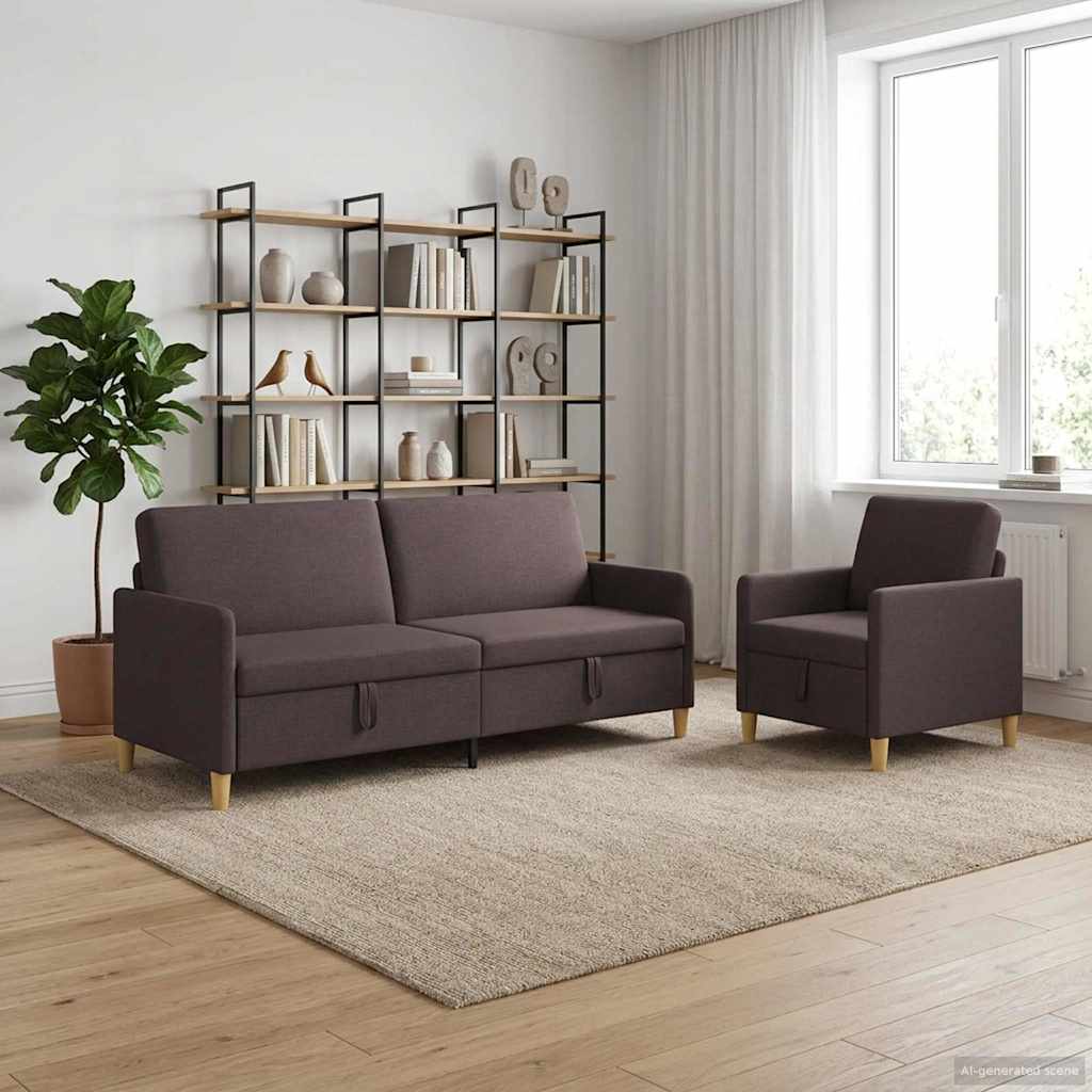 Bankenset met opbergruimte 2 st Donkerbruin Polyester