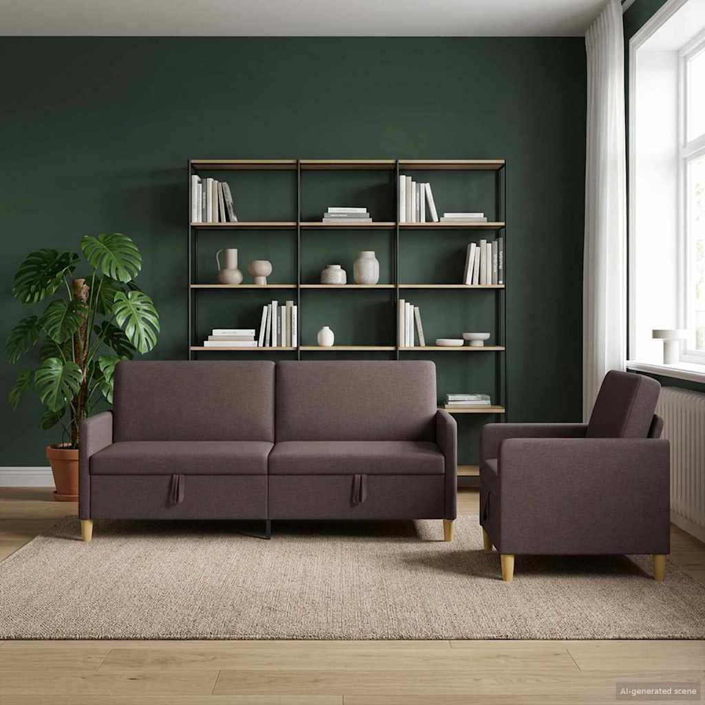 Bankenset met opbergruimte 2 st Donkerbruin Polyester