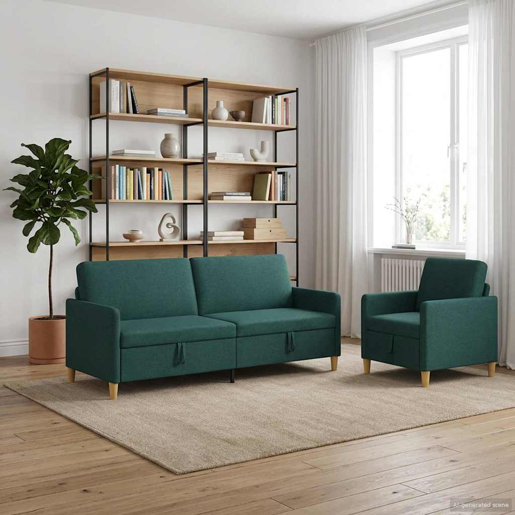 Bankenset met opbergruimte 2 st Donkergroen Polyester
