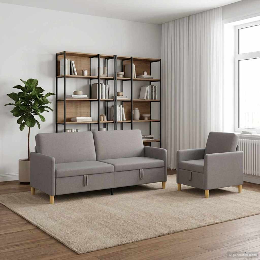 Bankenset met opbergruimte 2 st Taupe Polyester