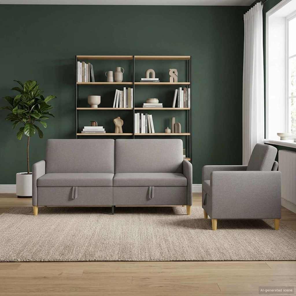 Bankenset met opbergruimte 2 st Taupe Polyester