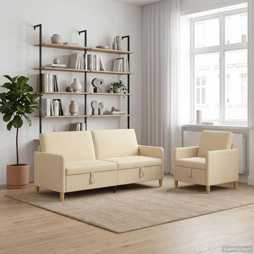 Bankenset met opbergruimte 2 st Crèmekleurig Polyester