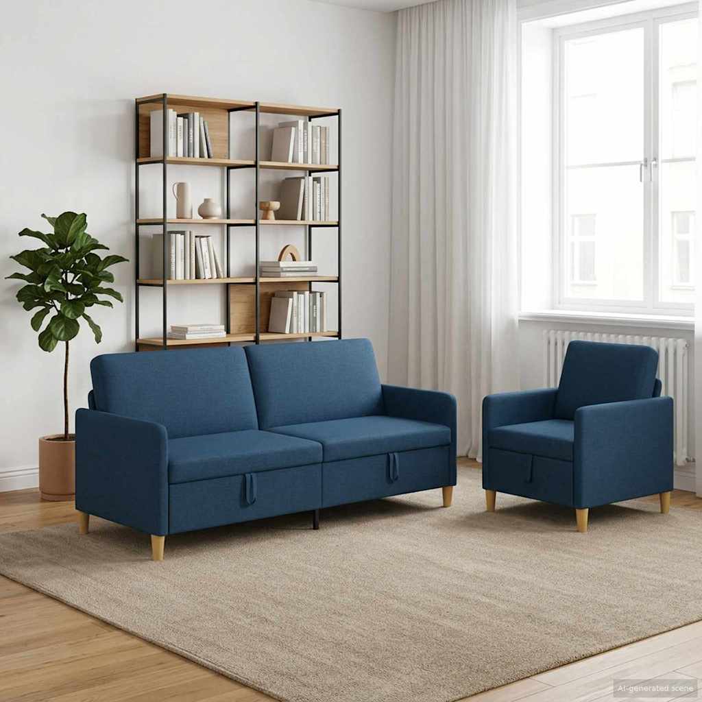 Bankenset met opbergruimte 2 st Blauw Polyester