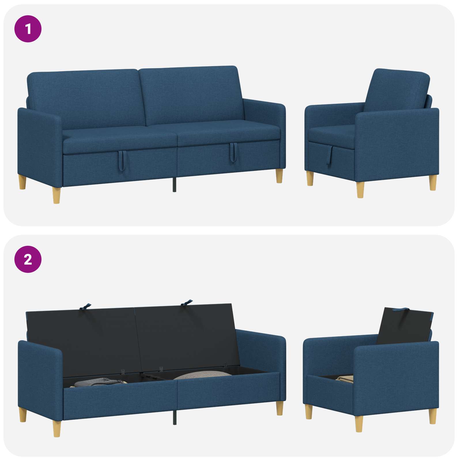 Bankenset met opbergruimte 2 st Blauw Polyester