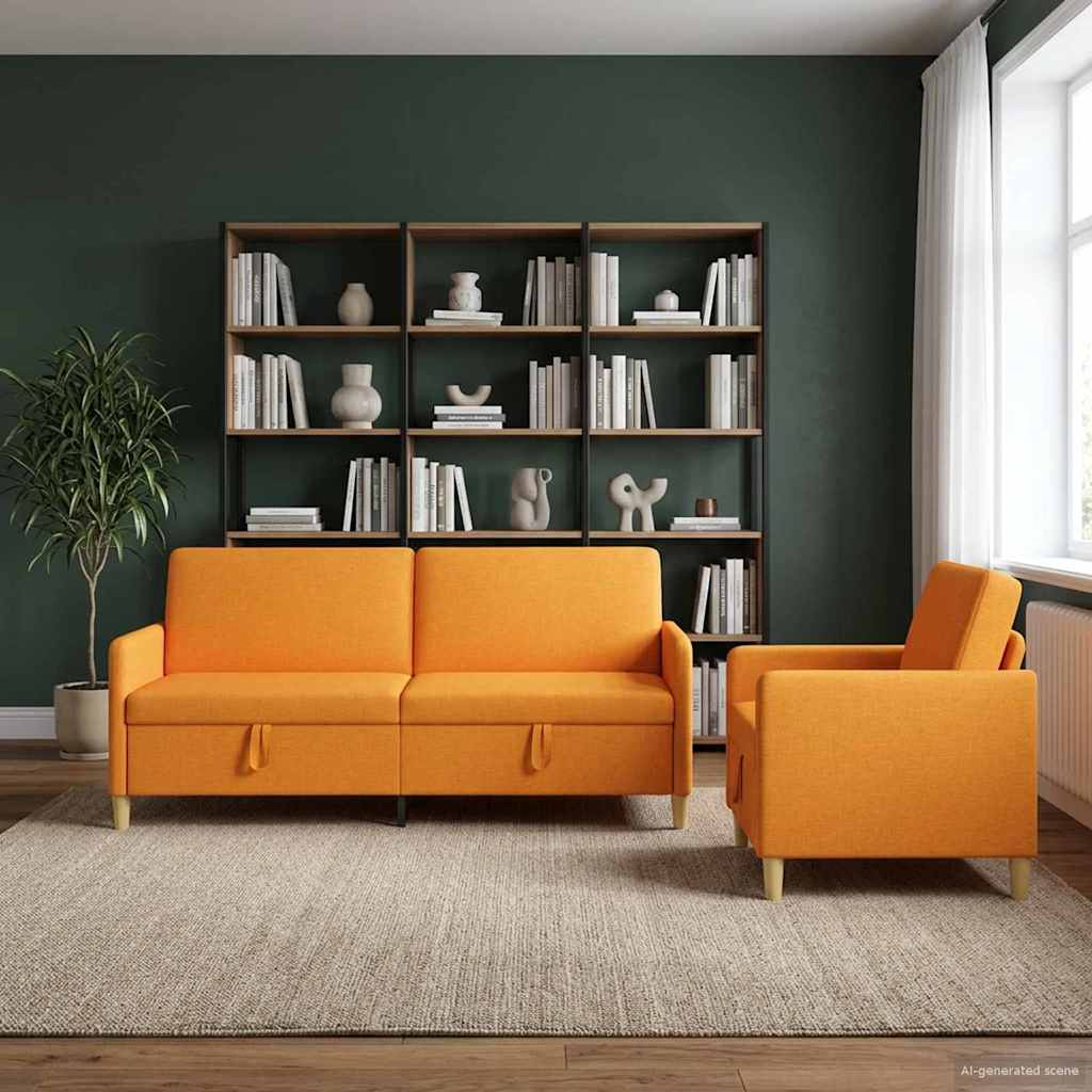 Bankenset met opbergruimte 2 st Donkergeel Polyester