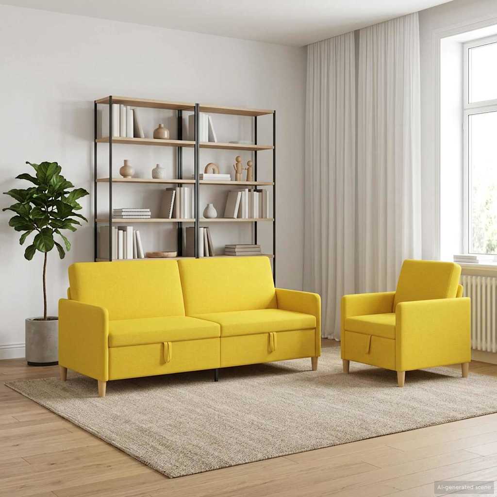 Bankenset met opbergruimte 2 st Lichtgeel Polyester