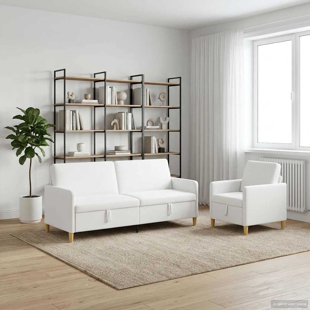 Bankenset met opbergruimte 2 st Wit Polyester