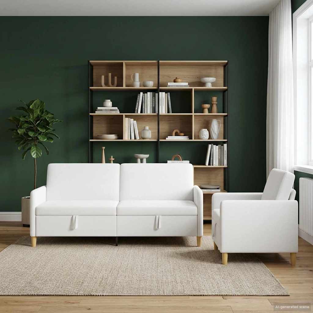 Bankenset met opbergruimte 2 st Wit Polyester