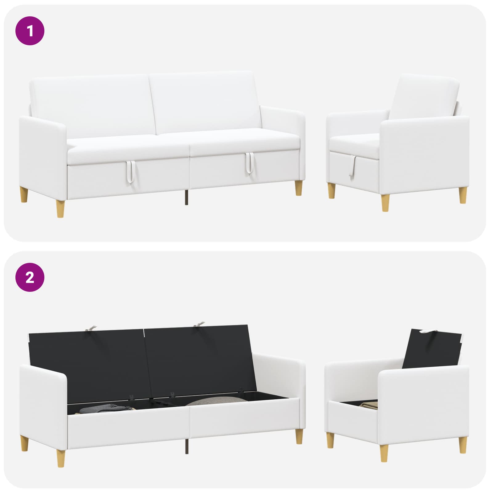 Bankenset met opbergruimte 2 st Wit Polyester