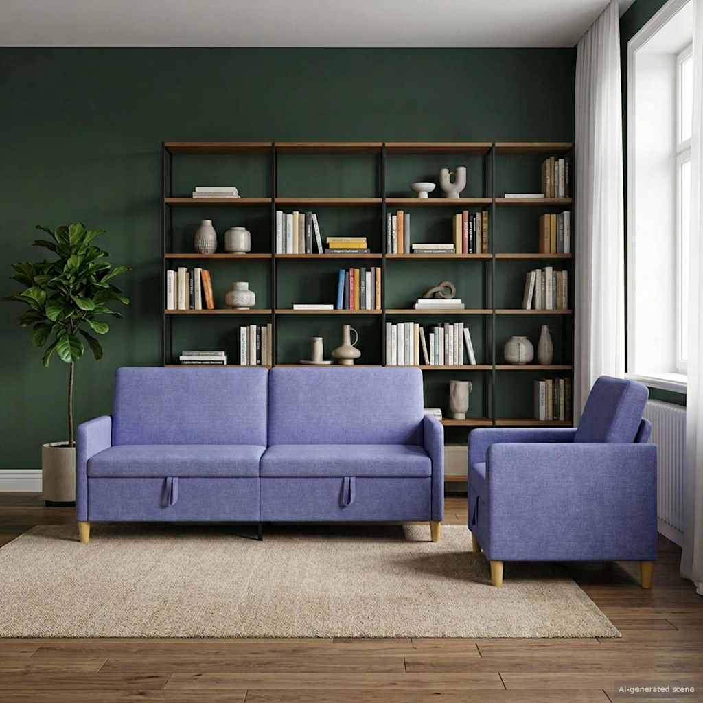 Bankenset met opbergruimte 2 st Jeans Blauw Polyester