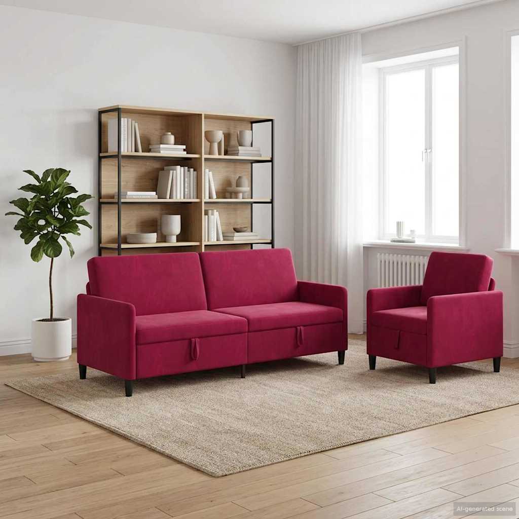 Bankenset met opbergruimte 2 st Wijnrood Polyester