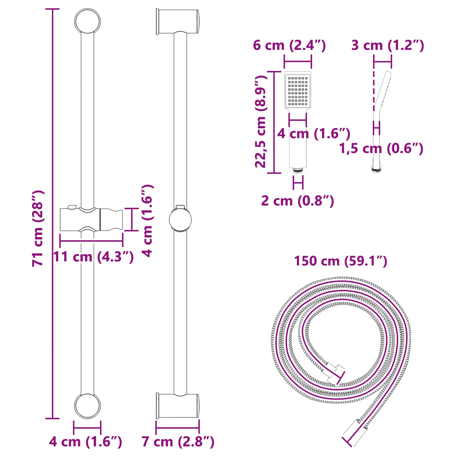 Douchesysteem set Zwart 70 cm Roestvrij staal