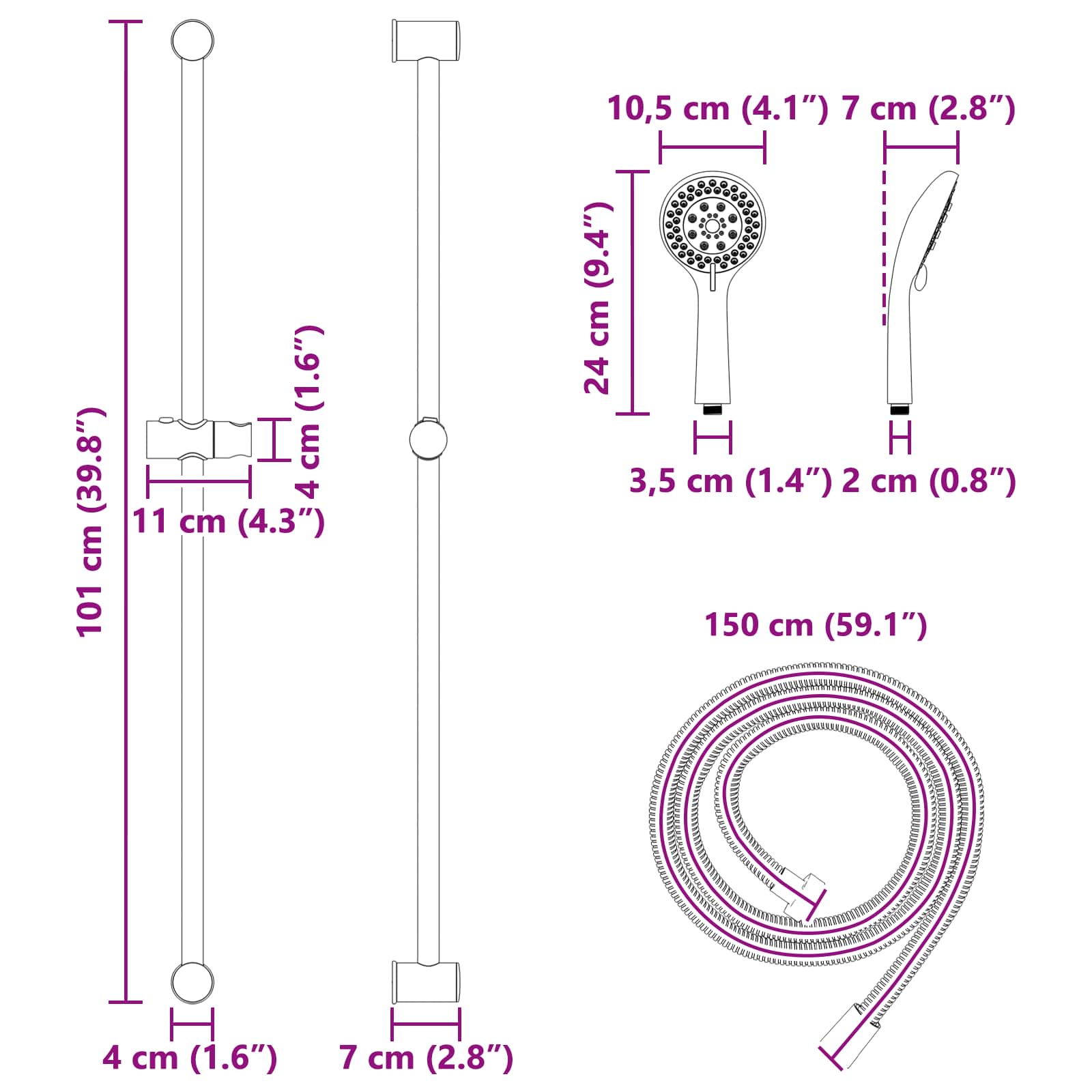 Douchesysteem set Zwart 100 cm Roestvrij staal