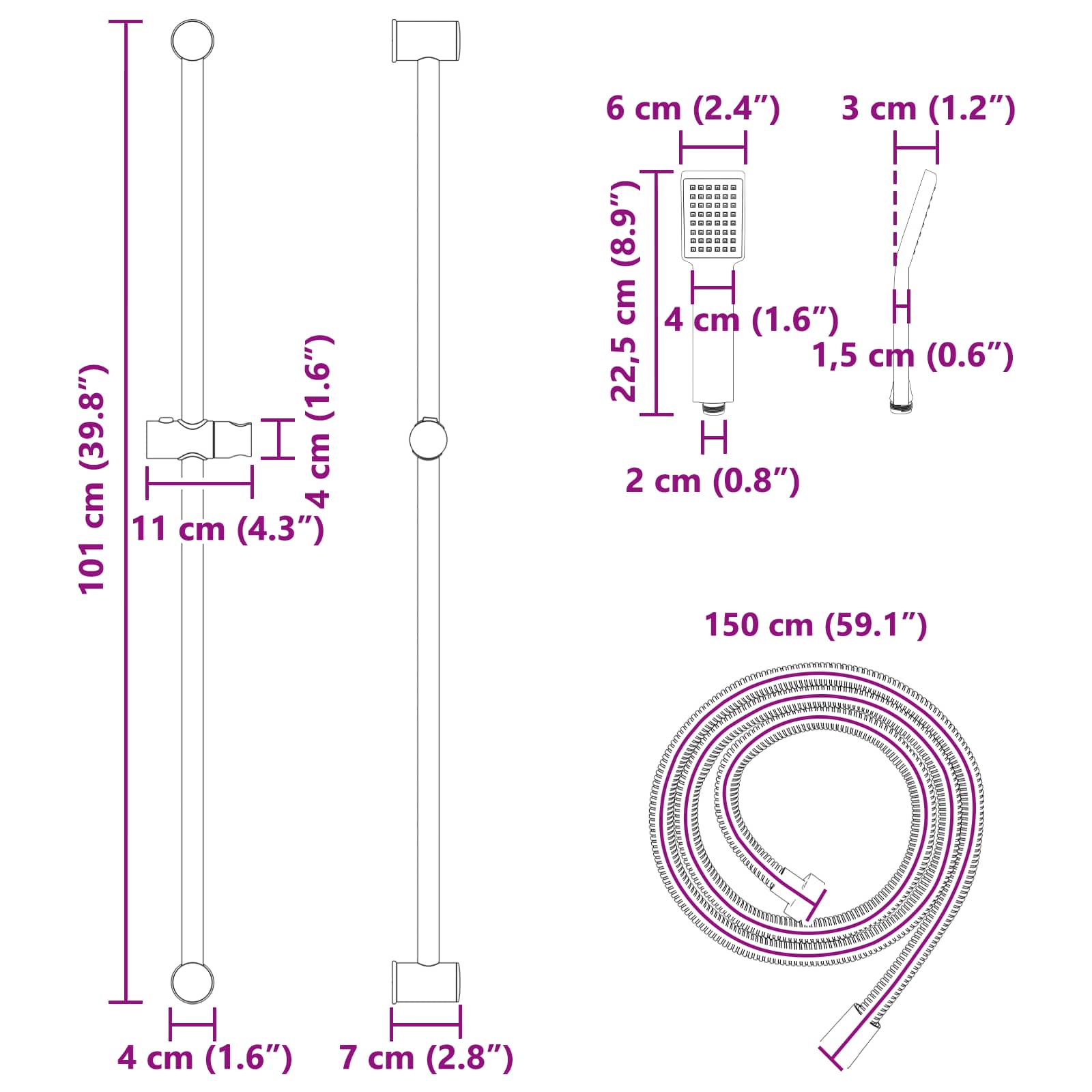 Douchesysteem set Chroom 100 cm Roestvrij staal