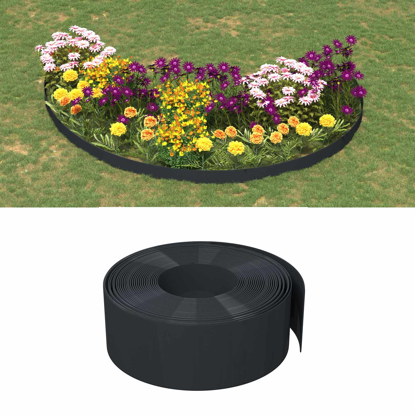 Gazonrand 25 m 20 cm PE Zwart
