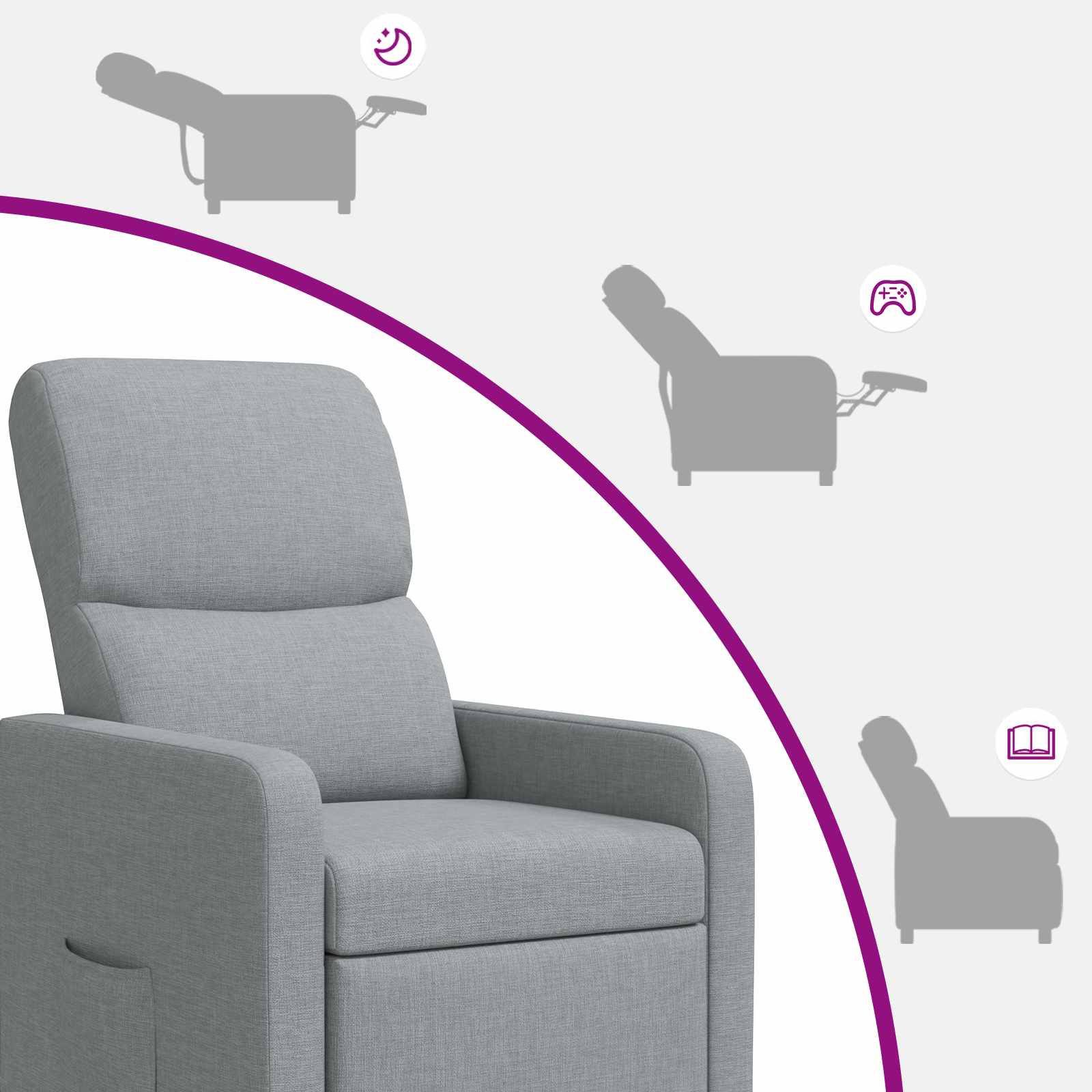 Massage Recliner Lichtgrijs Stof