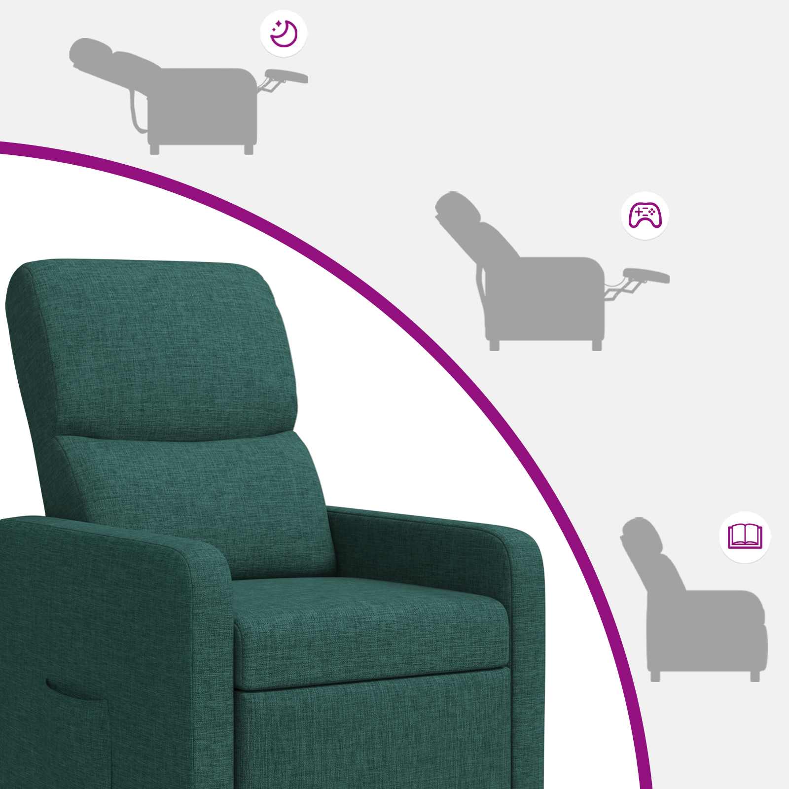 Massage Recliner Donkergroen Stof