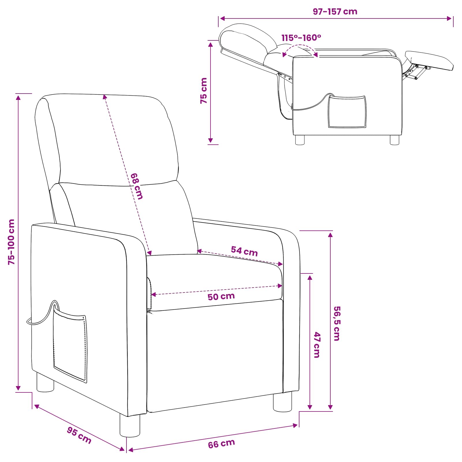 Massage Recliner Donkergroen Stof