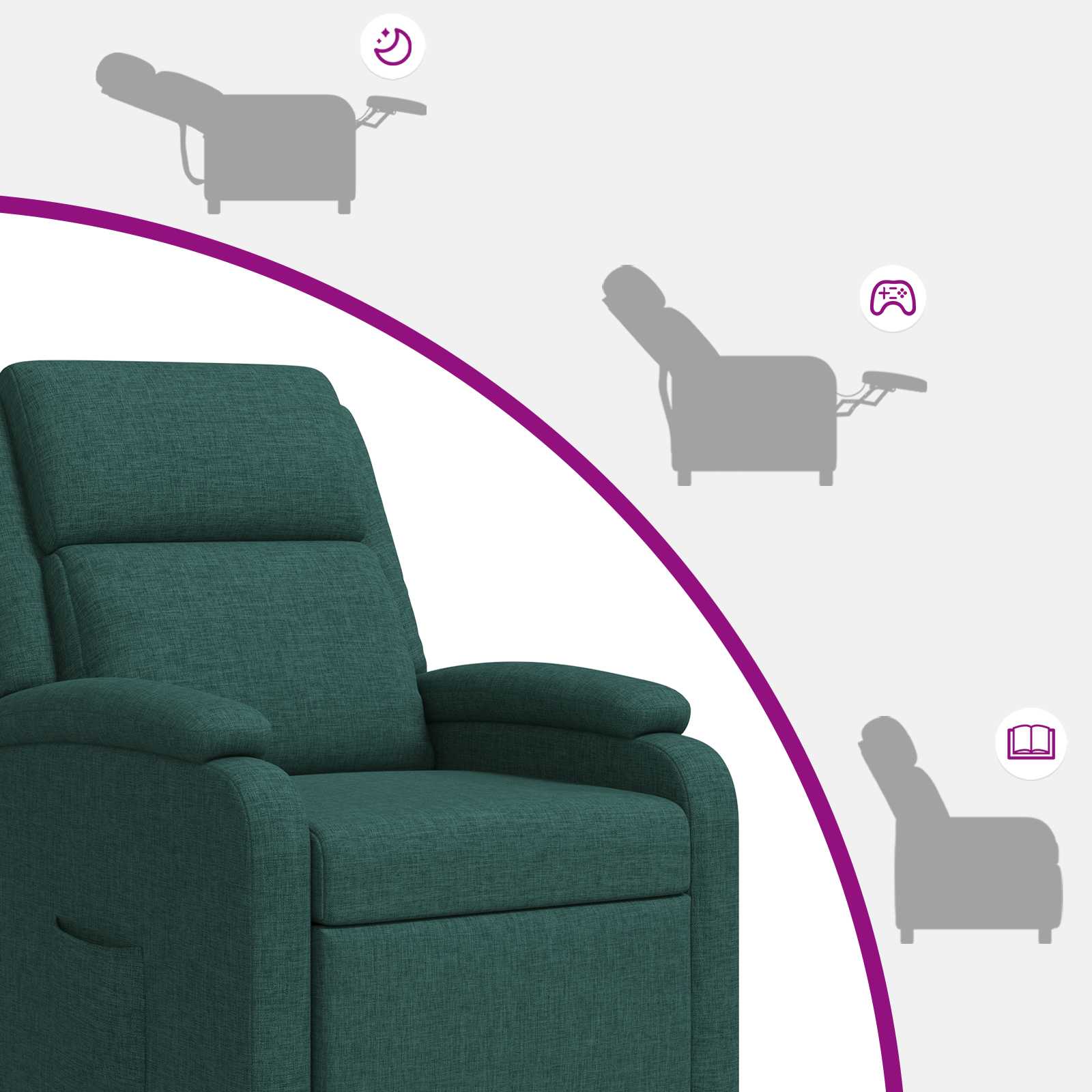 Massage Recliner Donkergroen Stof