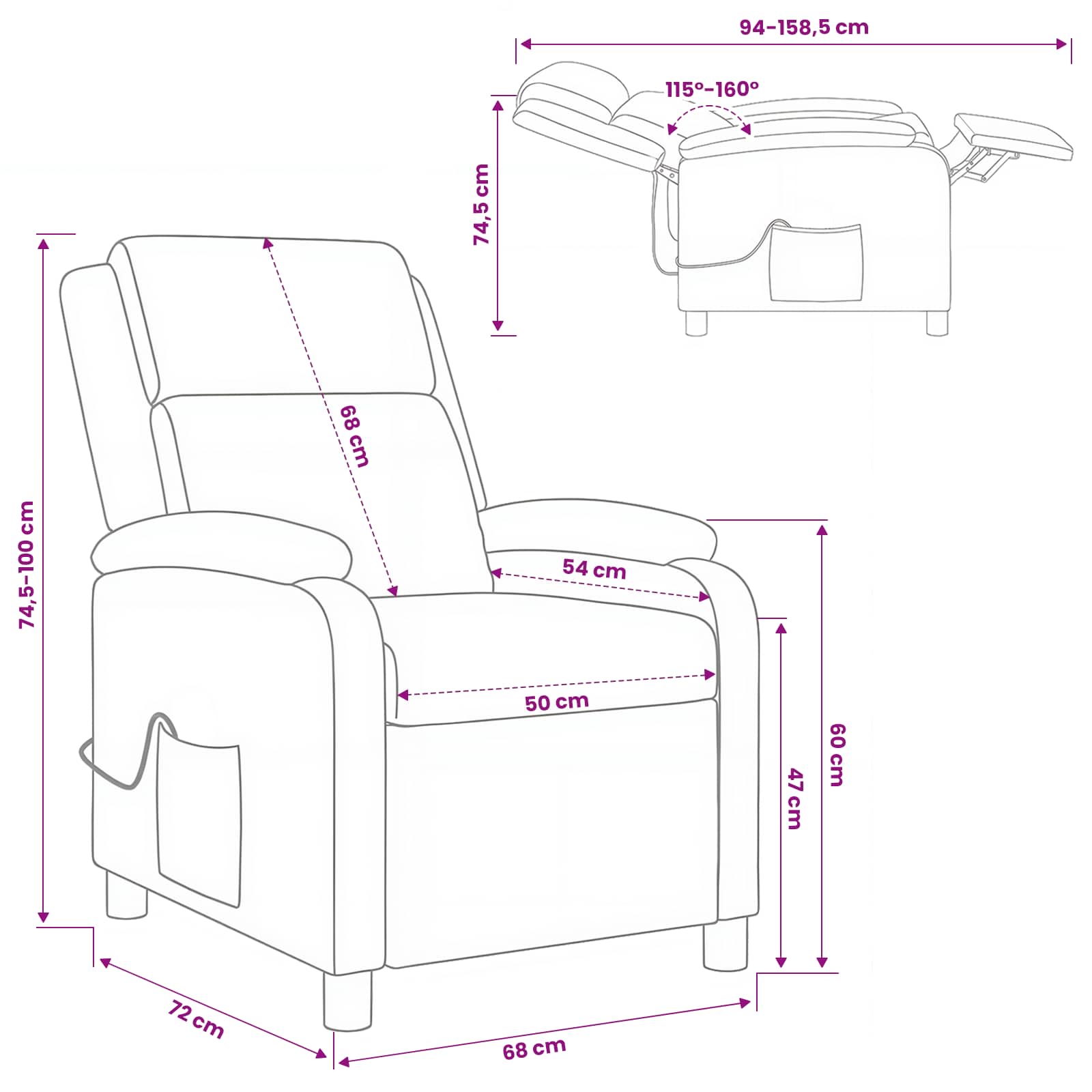 Massage Recliner Blauw Stof