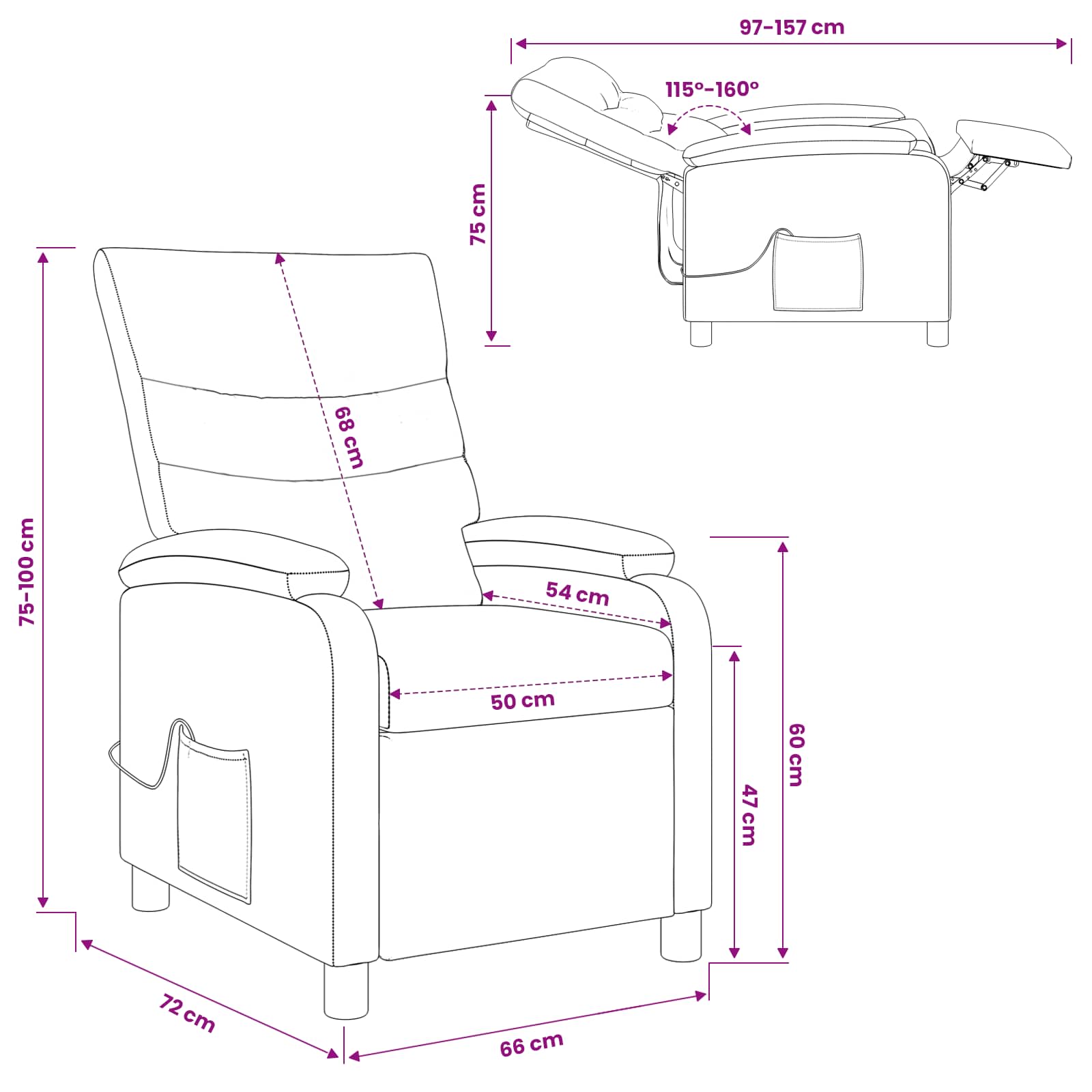 Massage Recliner Zwart Stof