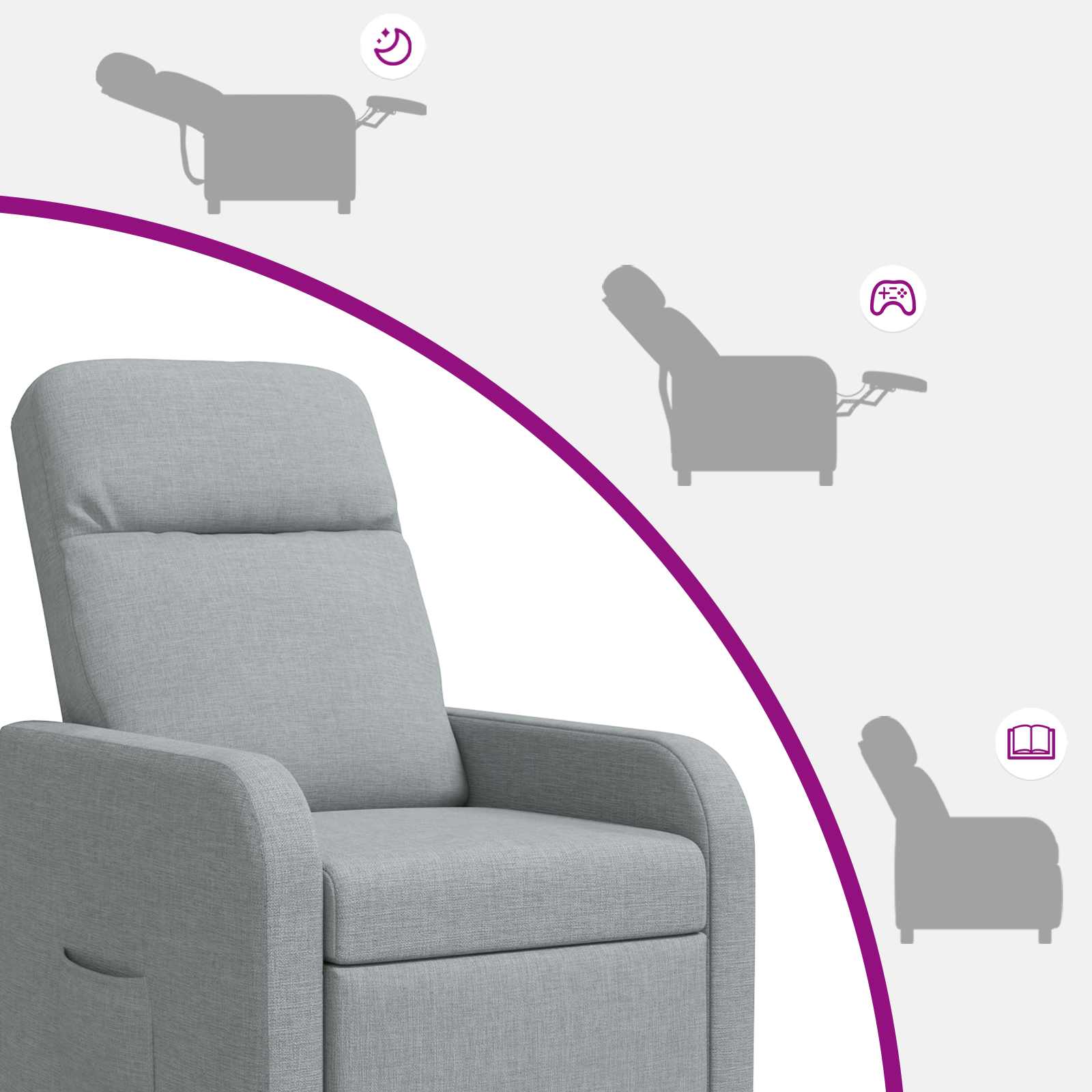 Massage Recliner Lichtgrijs Stof