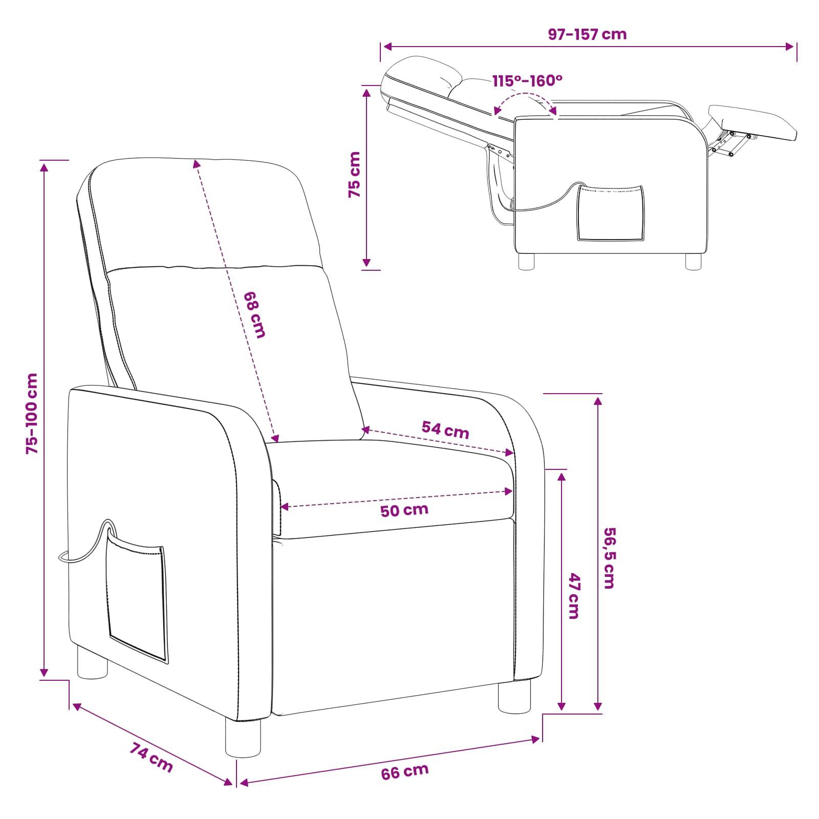 Massage Recliner Crèmekleurig Stof