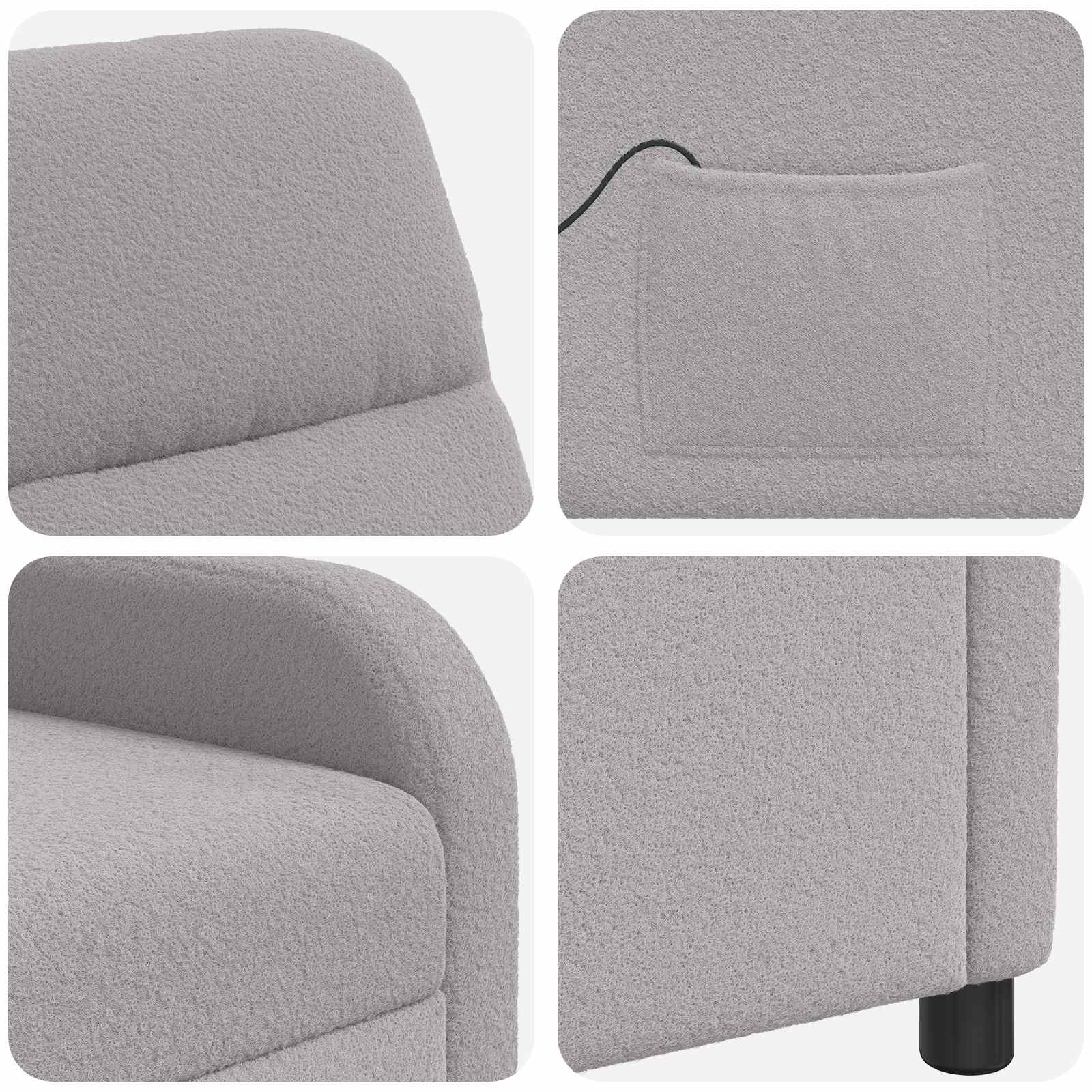 Massage Recliner Lichtgrijs Bouclé