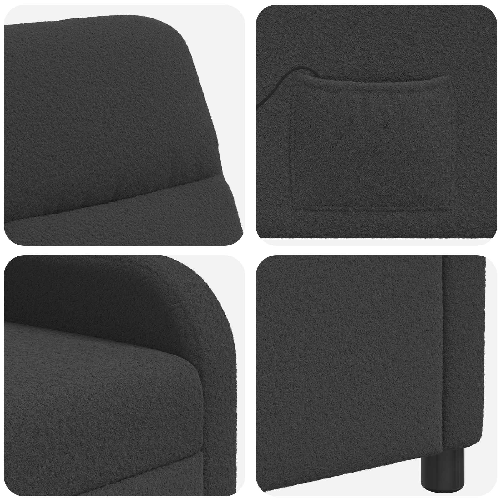 Massage Recliner Donkergrijs Bouclé