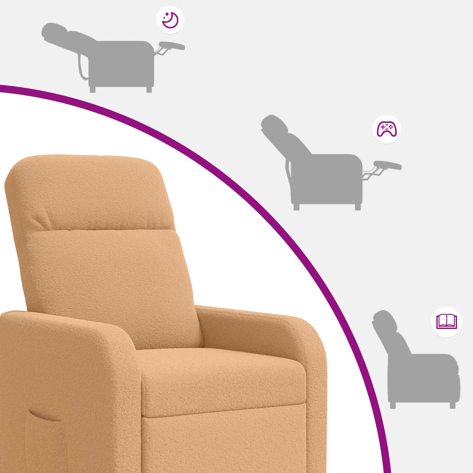 Massage Recliner Beige Bouclé