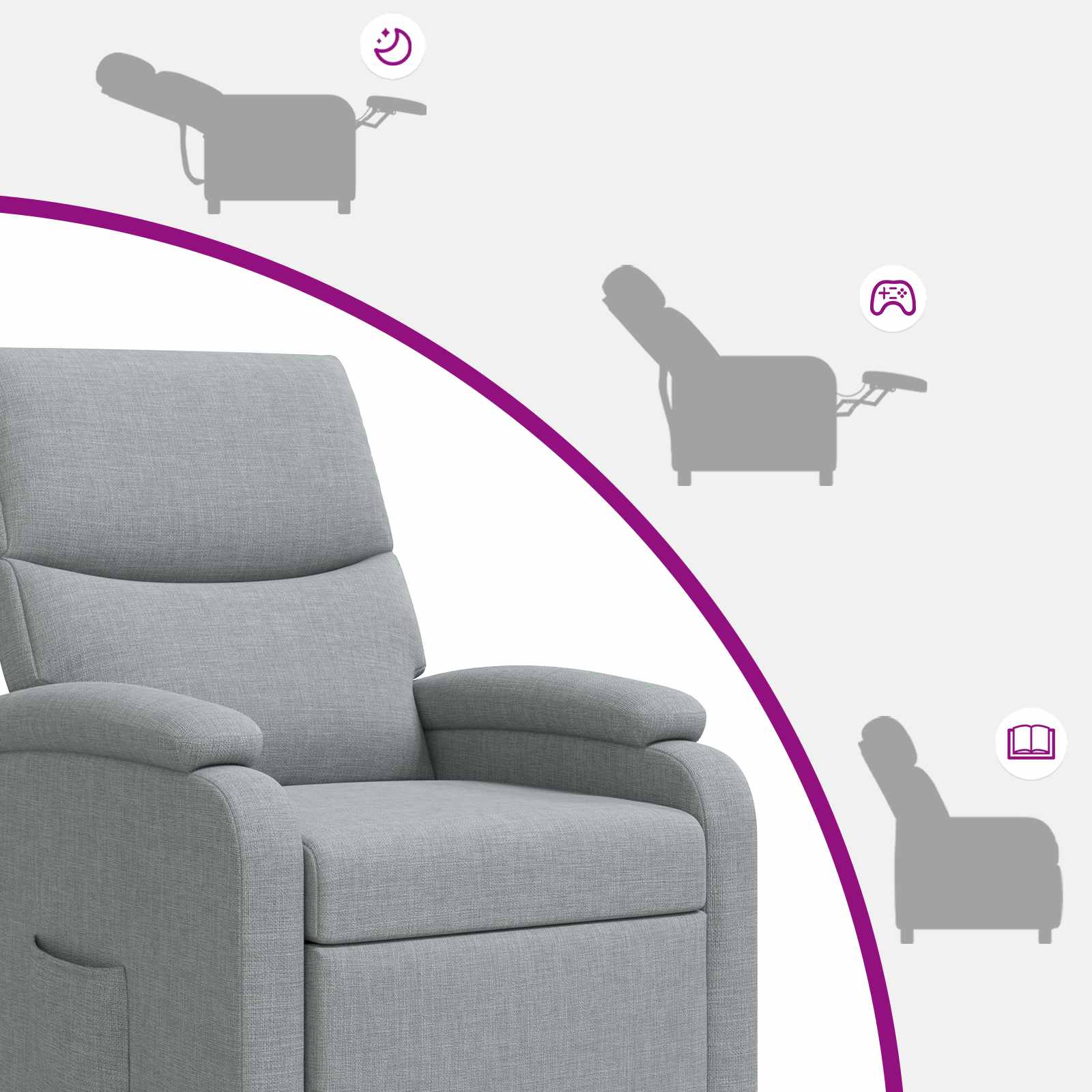Massage Recliner Lichtgrijs Stof