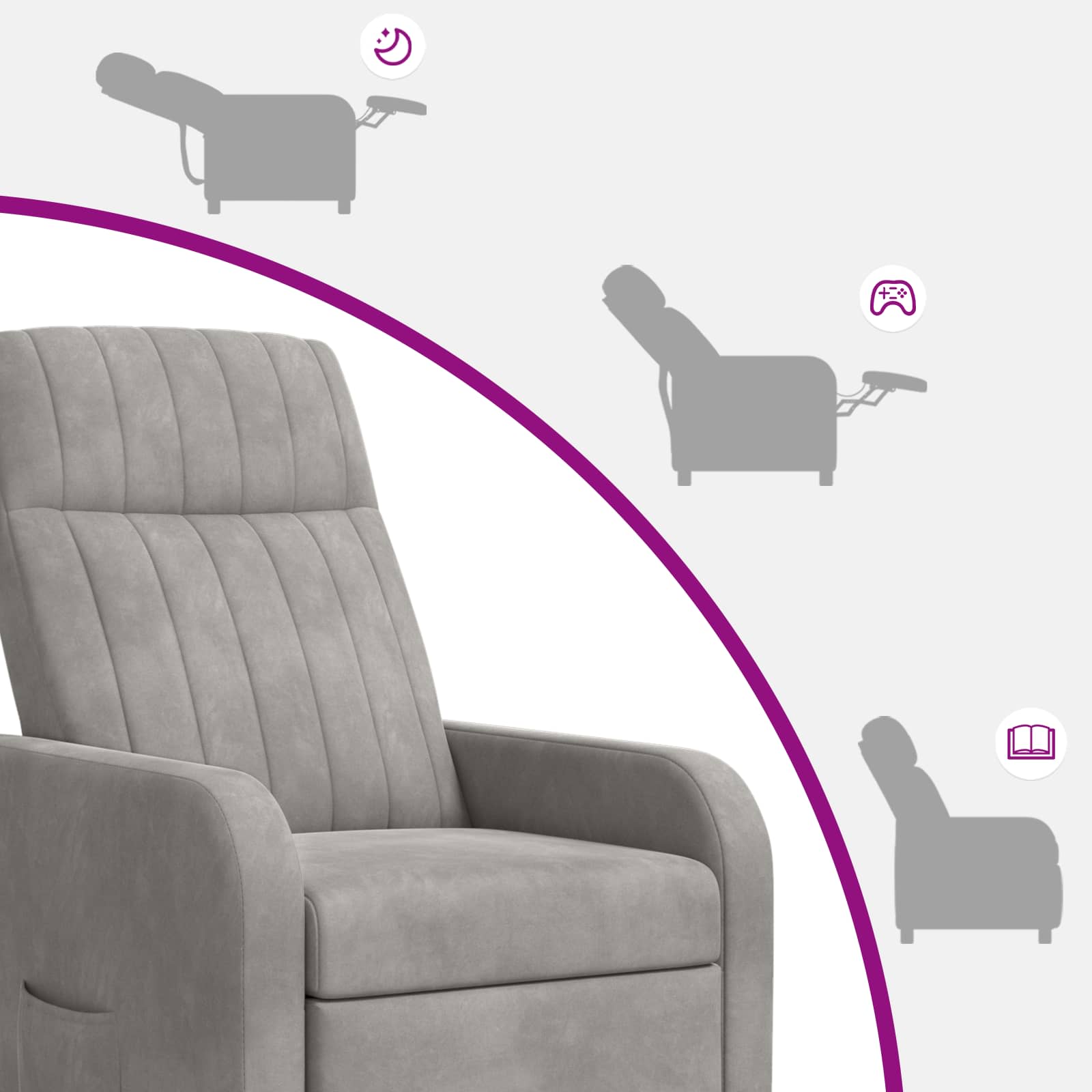 Massage Recliner Lichtgrijs fluweel